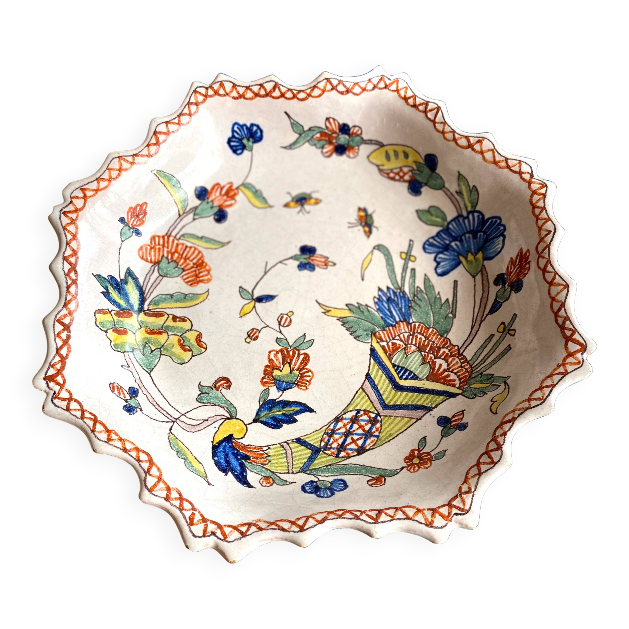 Malicorne earthenware by Pouplard Beatrix: old plate with Rouen decoration