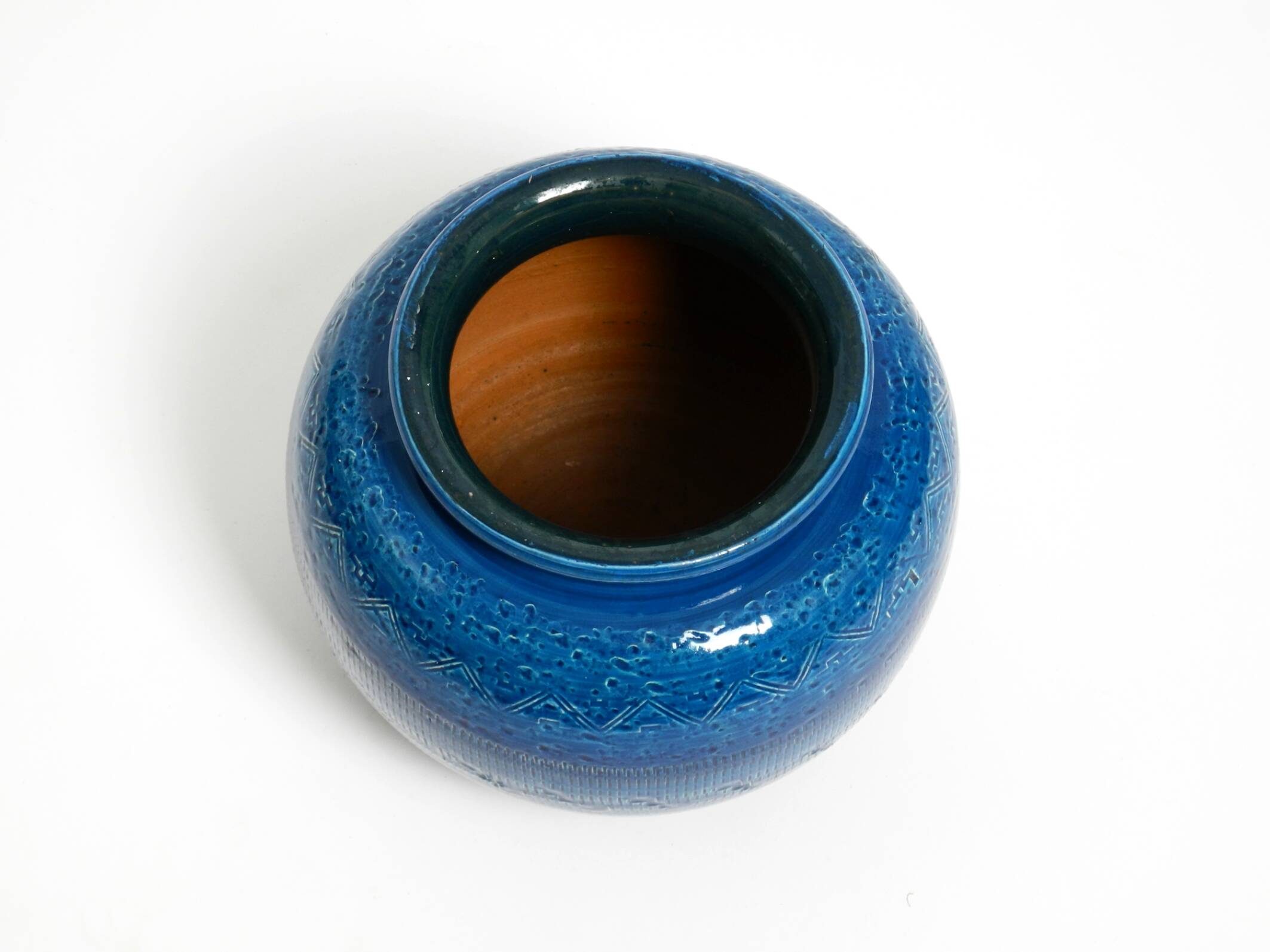 Magnifique vase en céramique Rimini Blu des années 1960 par Aldo Londi pour Bitossi Italie.