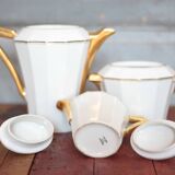 Art Deco porcelain tea service from Limoges, sugar bowl and milk jug, kitchen.