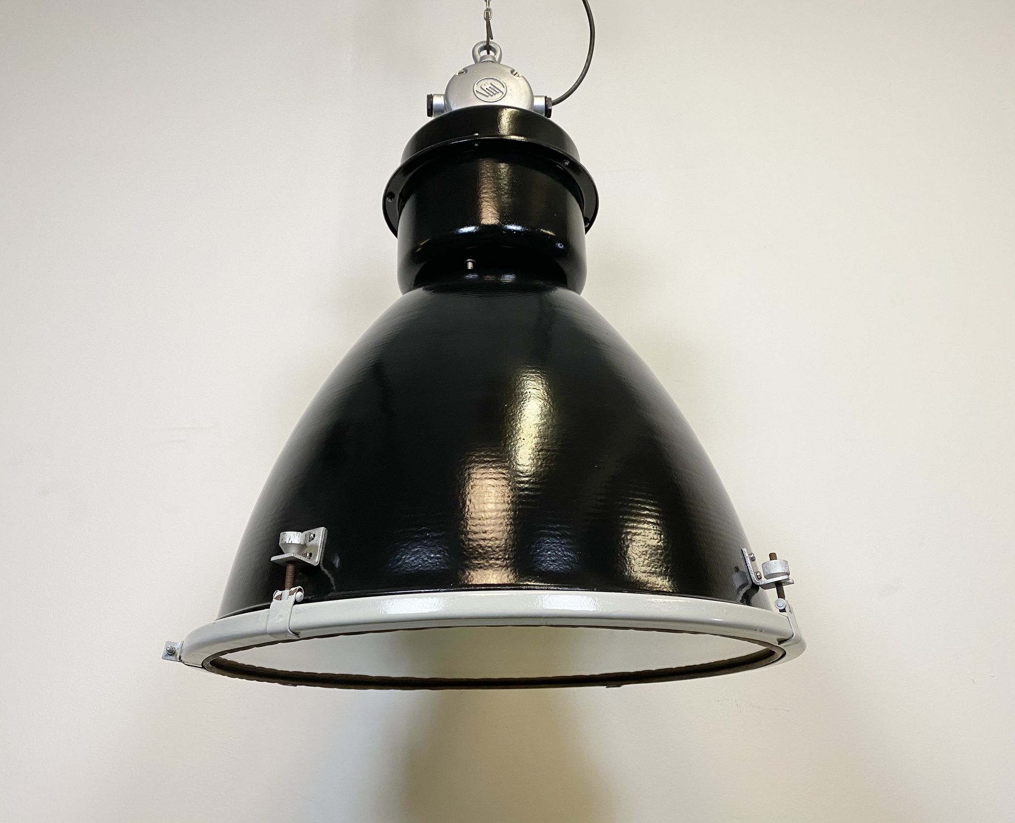 Black industrial factory lamp with clear glass cover from elektrosvit