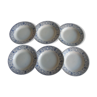 Lot de 6 assiettes creuses faïence Creil Montereau décor Marie Louise