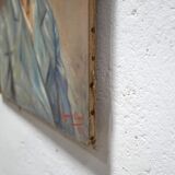 Portrait painting, Painting on old canvas signed Raymond Casez
