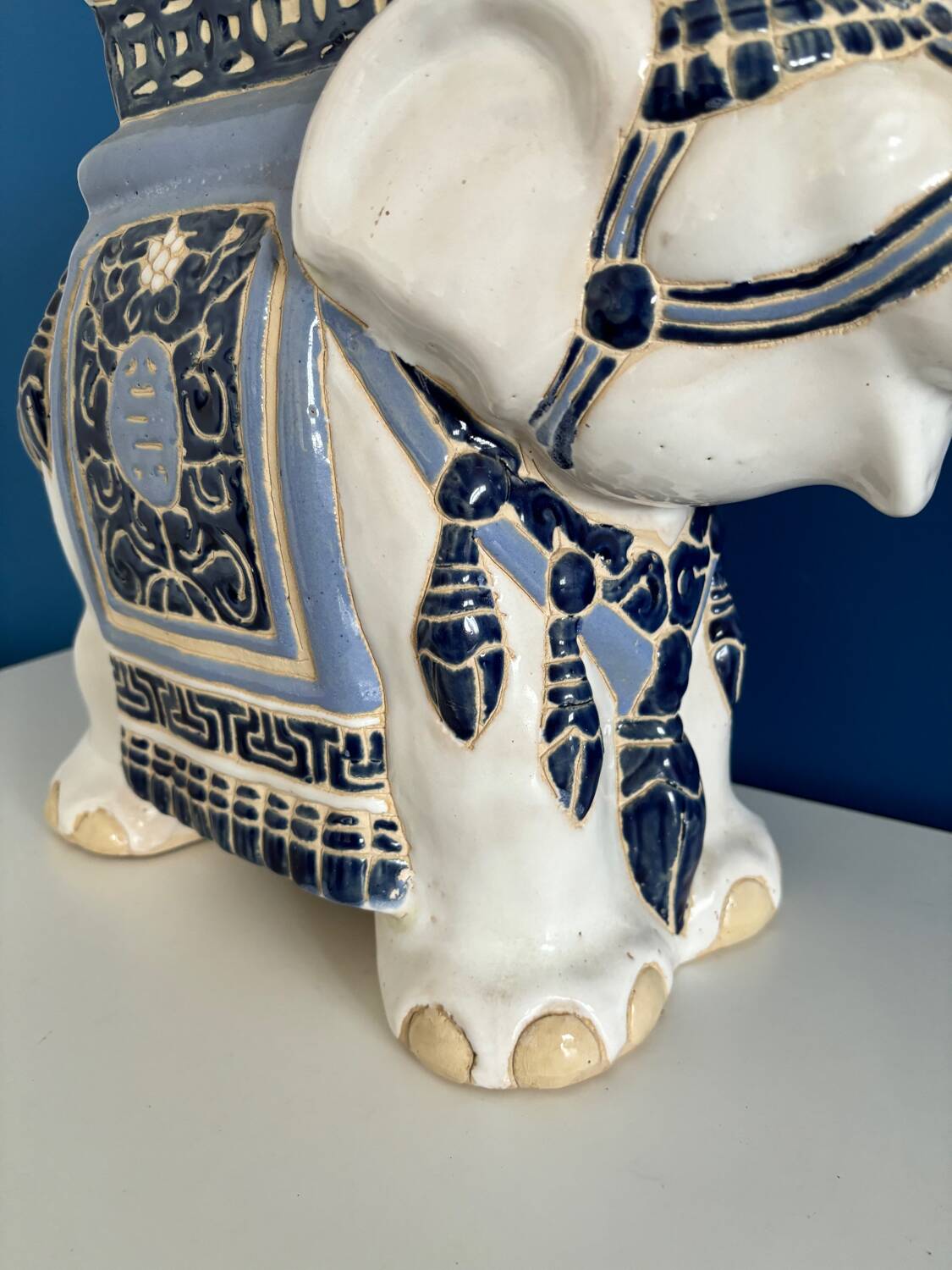 Ceramic elephant plant holder stool