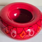 Vase tripode céramique à l'émail rouge vif vintage