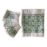 Large tablecloth and its 10 old napkins embroidered with cross stitch - 210x120 - cotton