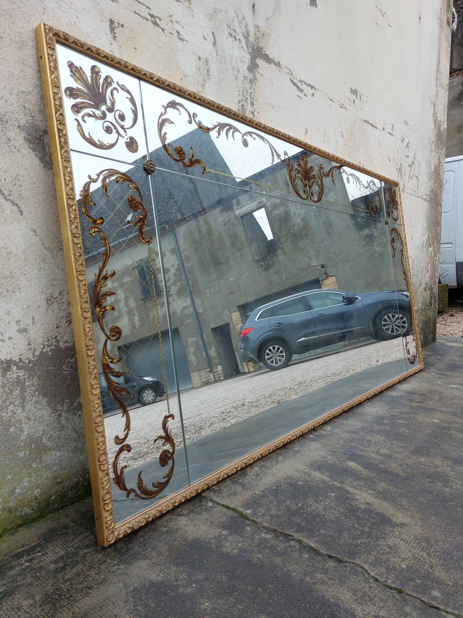 Venetian mirror Art Deco brasserie bistro in eglomerized glass 204x105cm