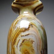 Vintage baluster vase in green striped onyx, Italy, mid-century.