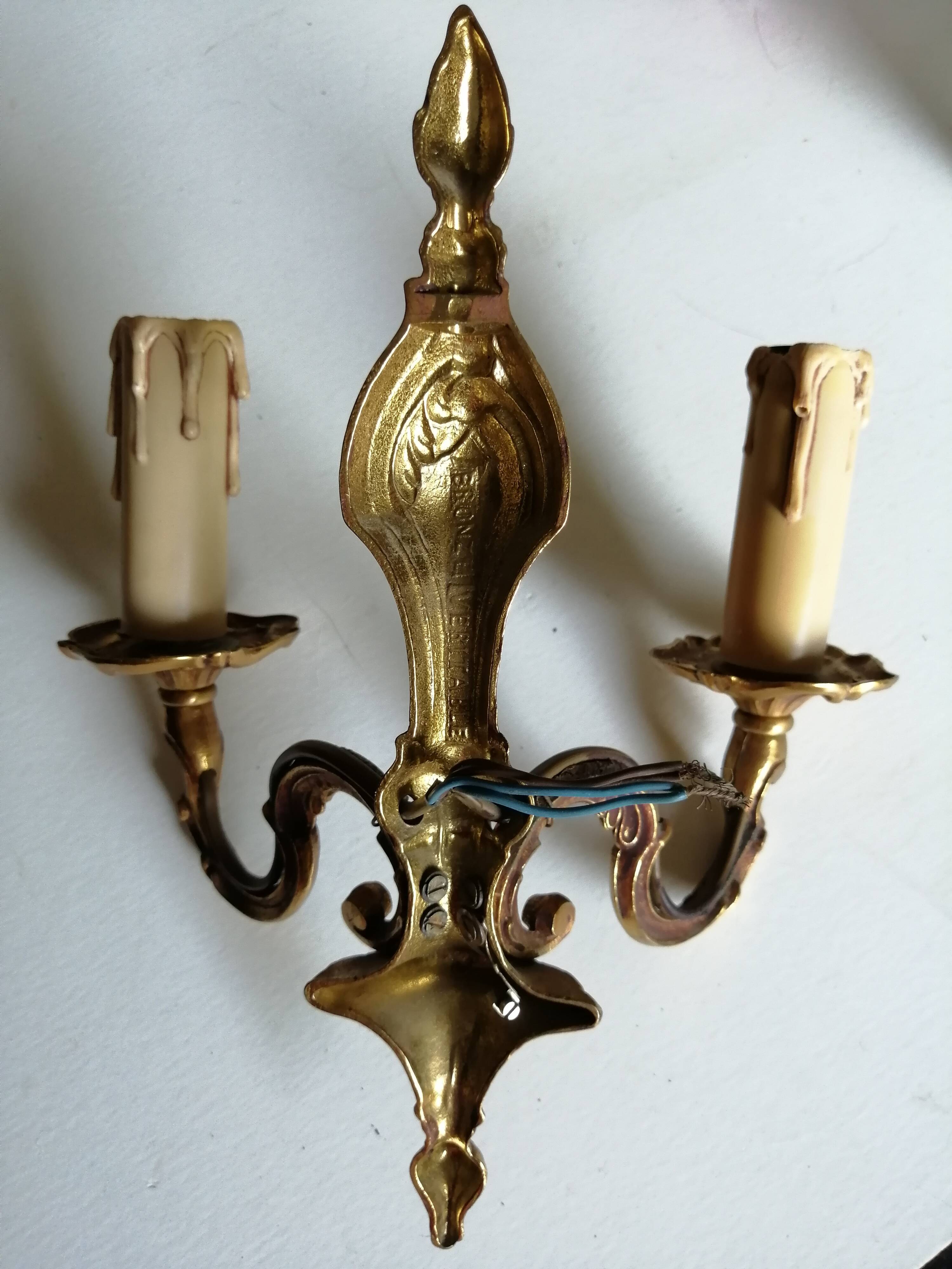 Pair of classic gold bronze wall lamps