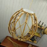 Vintage rattan and opaline pendant light