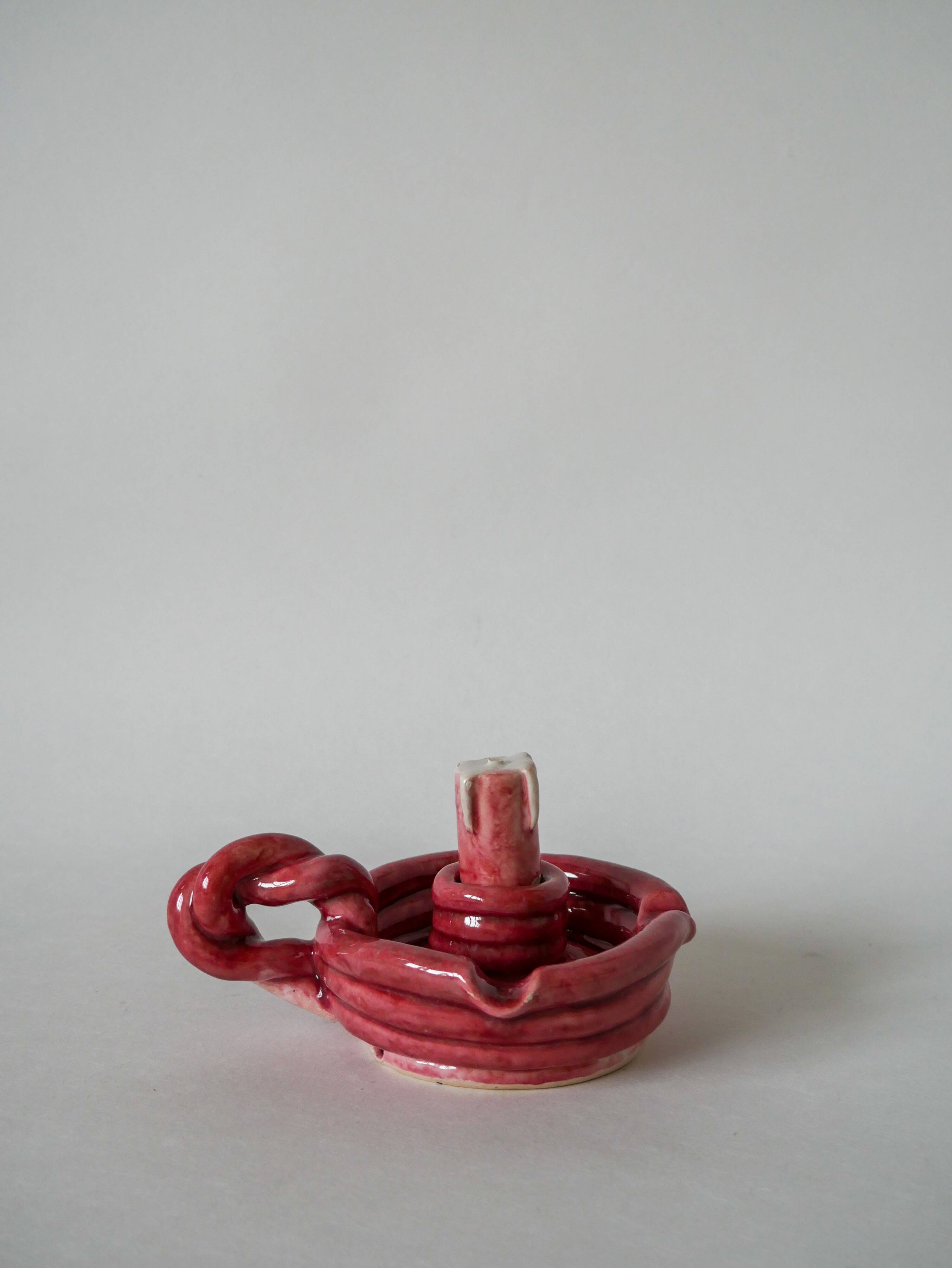 pink woven slip candle holder 1960