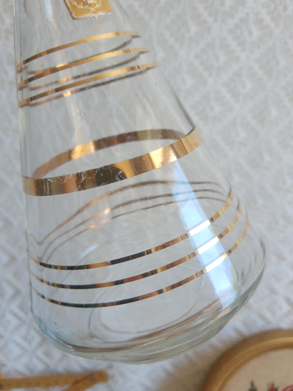 Luxhem glass carafe with vintage gold trim