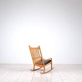 Chaise à bascule en hêtre et cuir par Hans Olsen pour Juul Kristensen