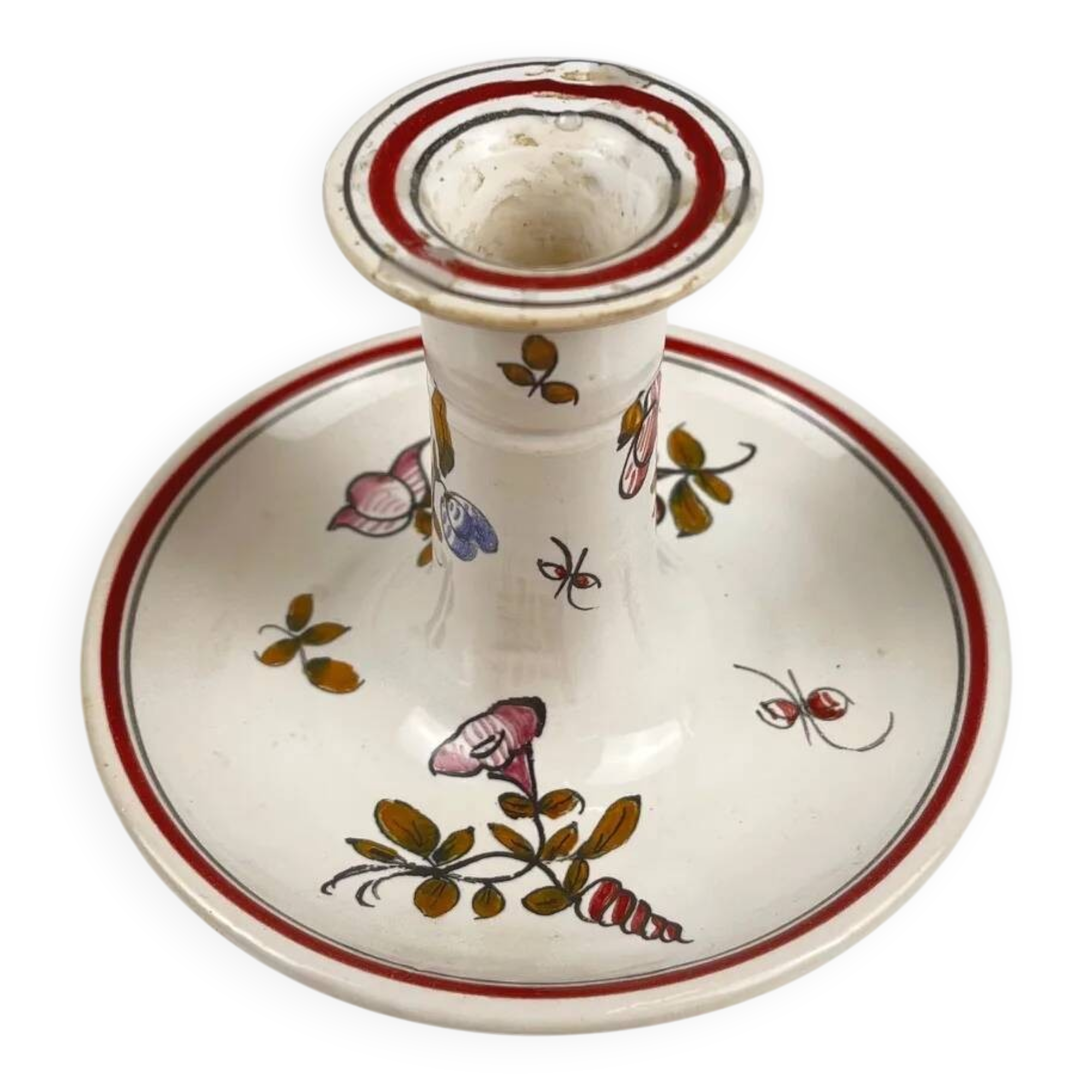 Hand-painted ceramic candlestick, flower pattern.