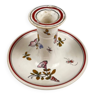 Hand-painted ceramic candlestick, flower pattern.