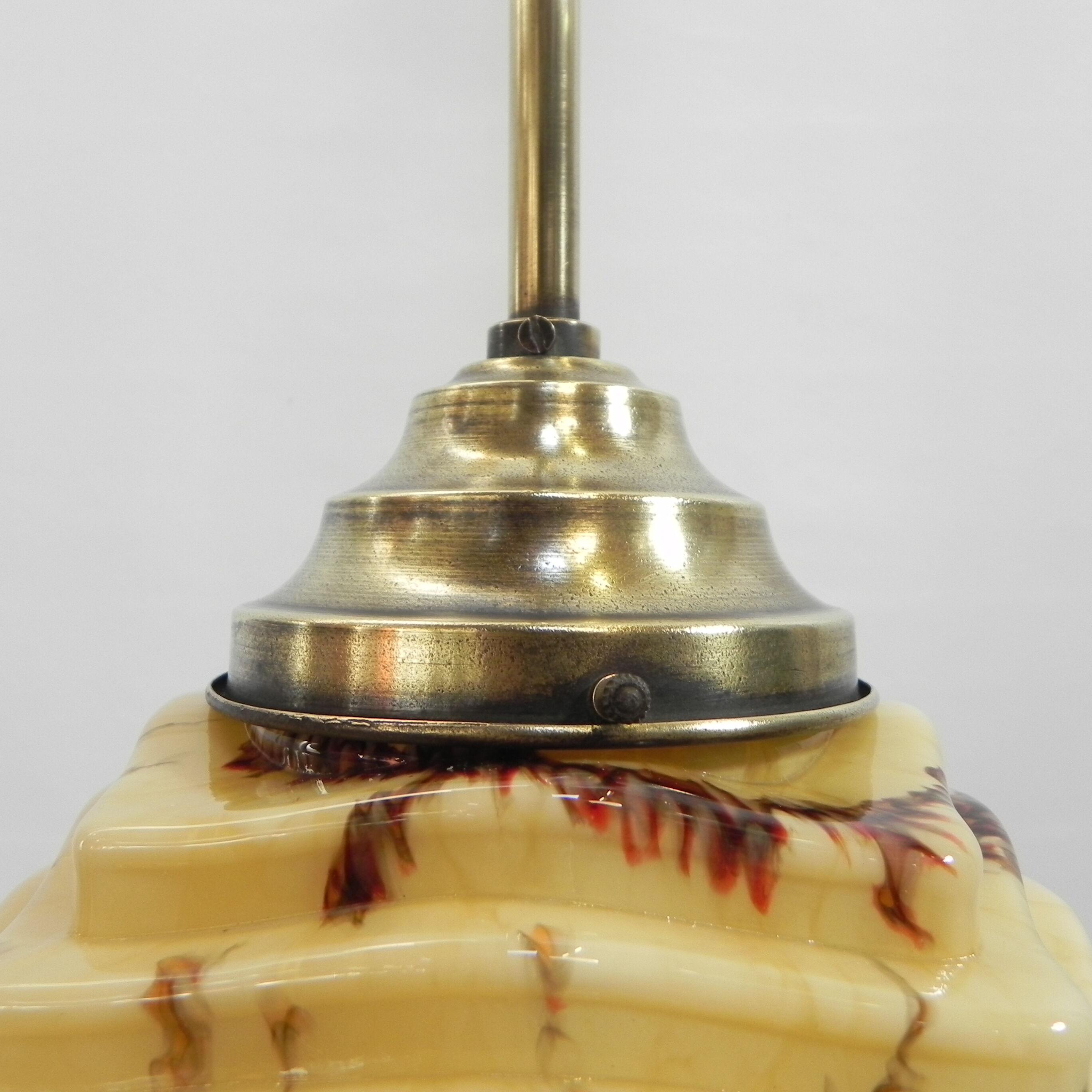 Art deco hanging lamp with marbled glass shade