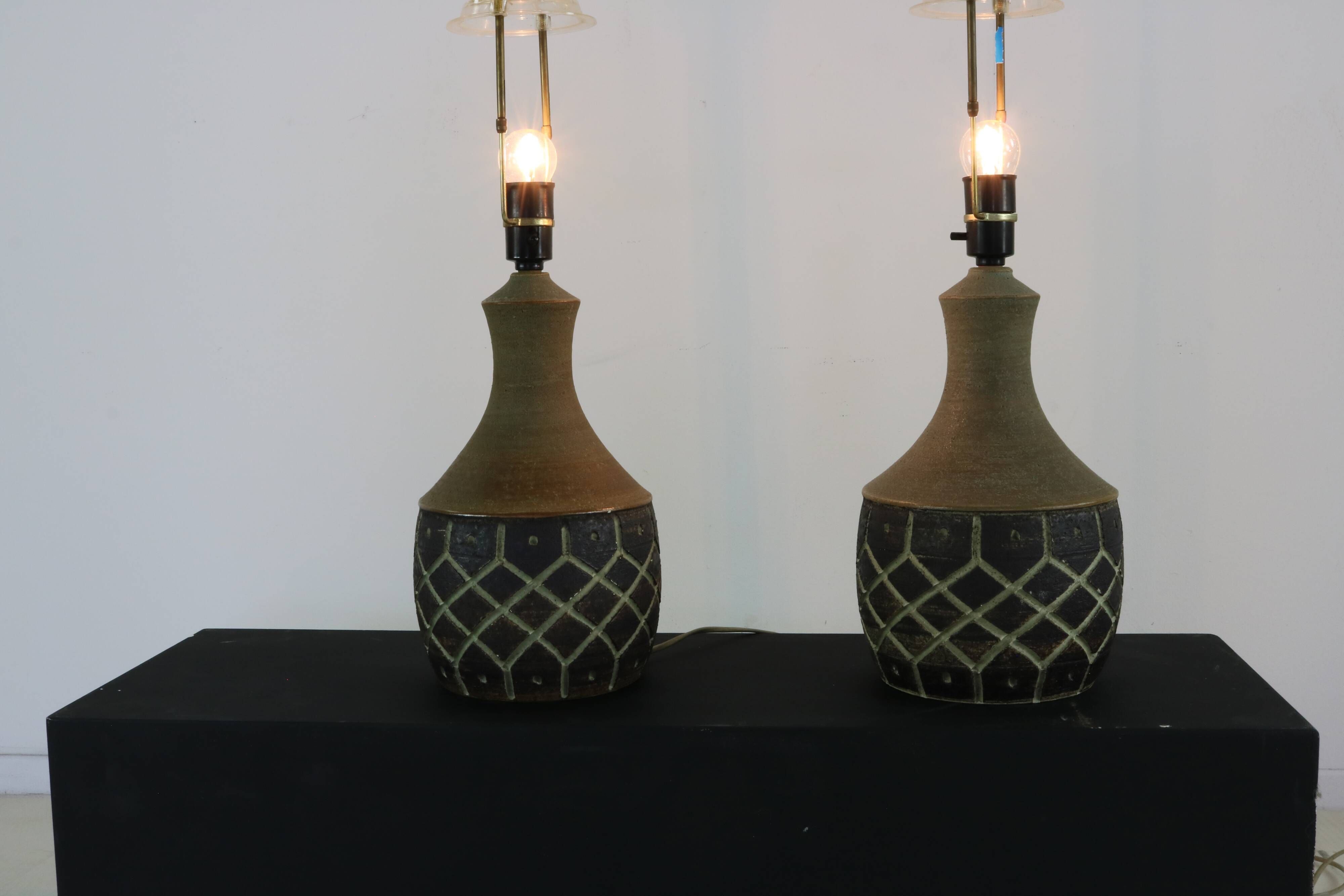 Set of two sixties design studio pottery table lamps for Chris Keramik Hasl