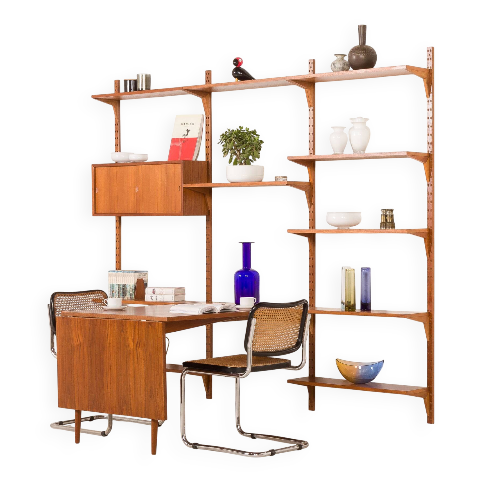 Poul Cadovius rare 3 bay wall unit with a large desk or table for Cado