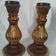 2 vintage hand-blown glass candle holders in amber from Holland