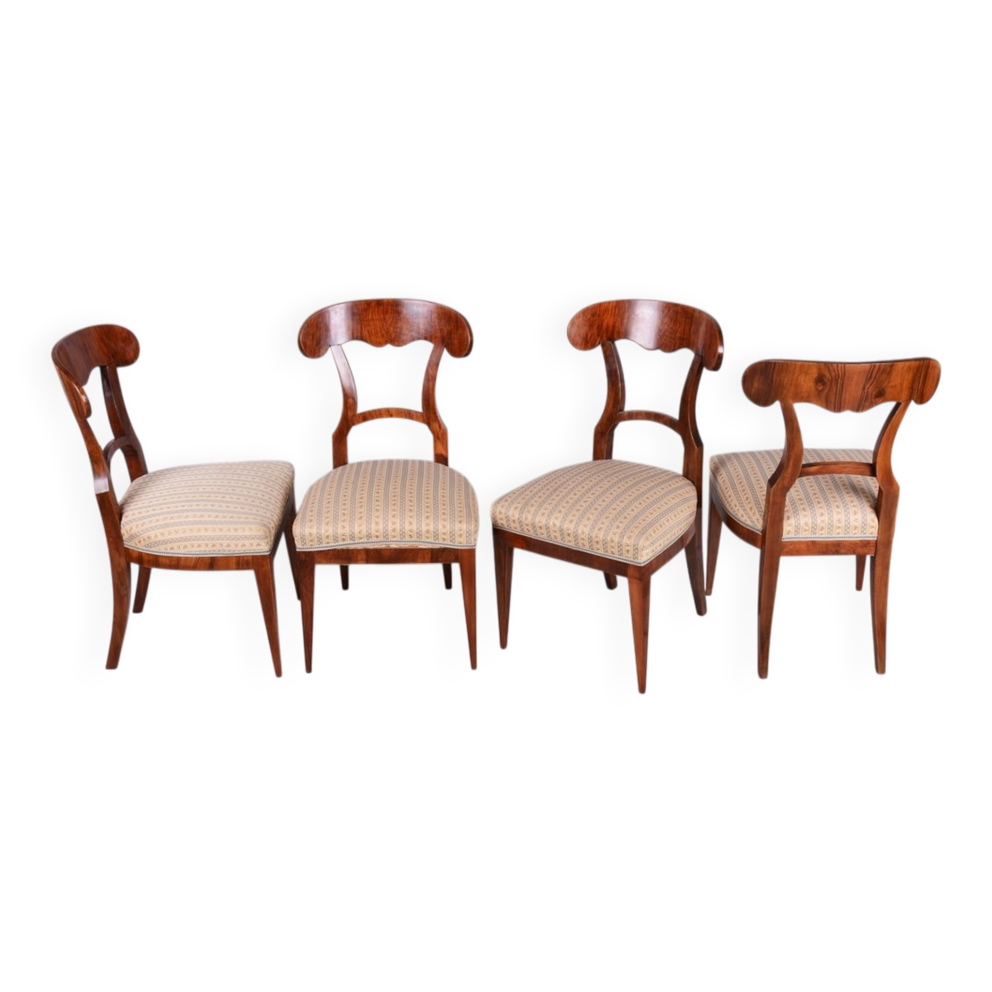 Chaises Biedermeier en noyer, tchèque, années 1830, ensemble de 4