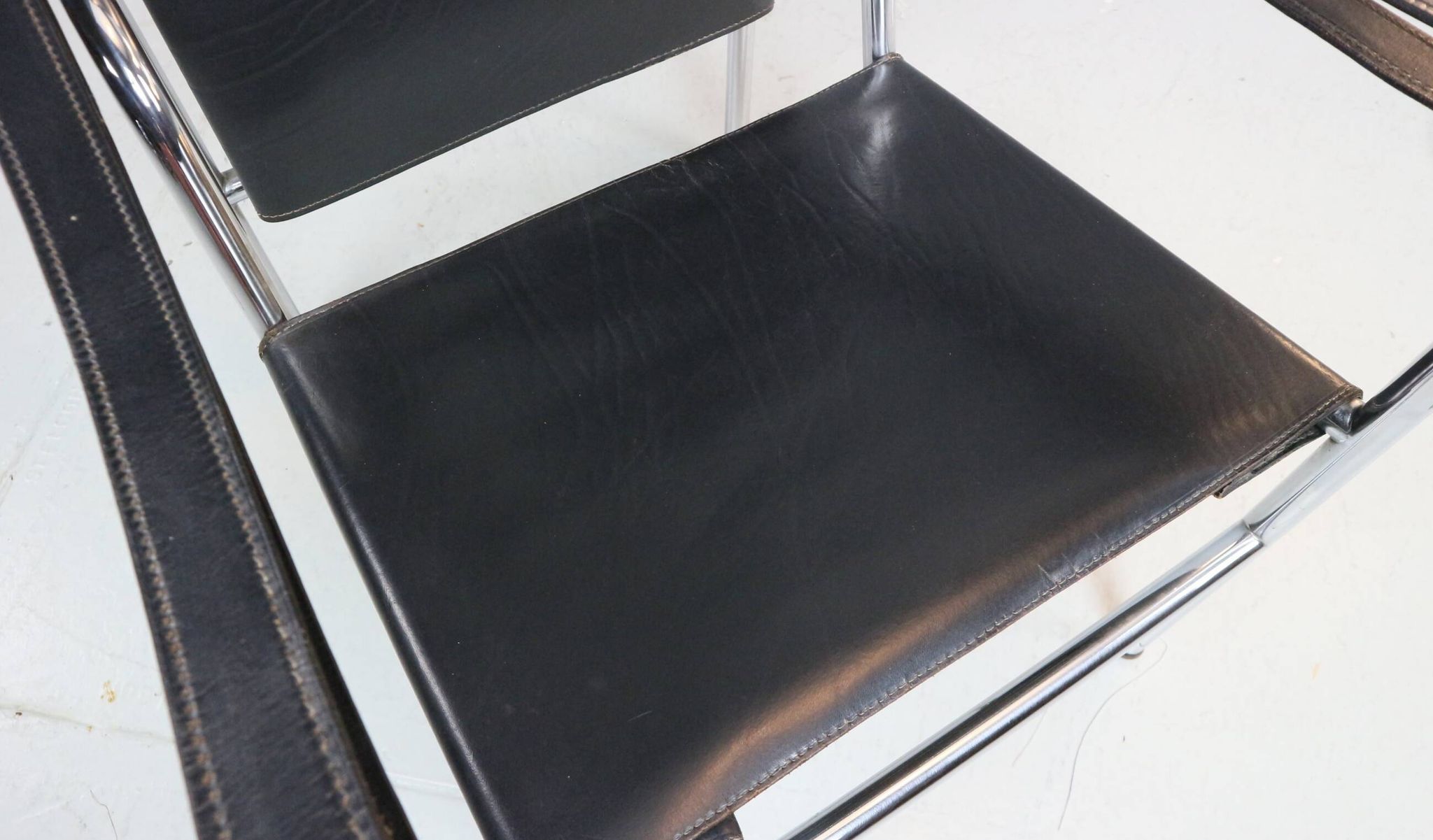 Le Corbusier Vintage Black Leather Armchair Model- LC1 for Cassina, 1970s