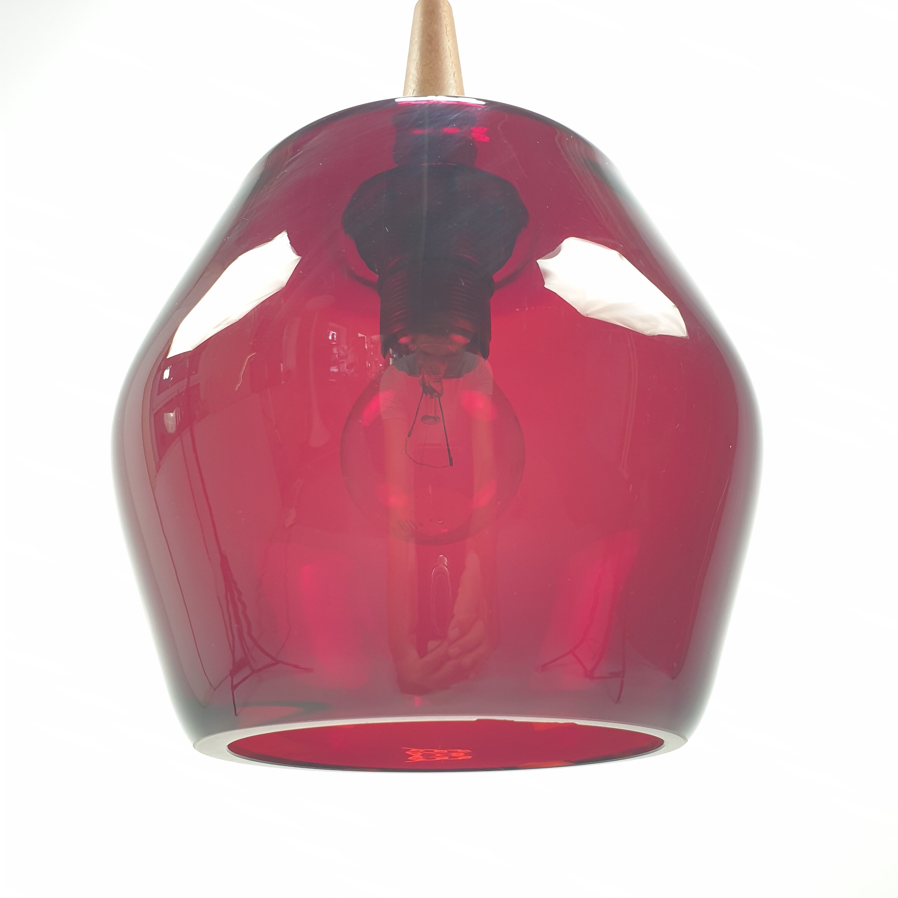 Mid century glass and teak pendant lamp, 1970s