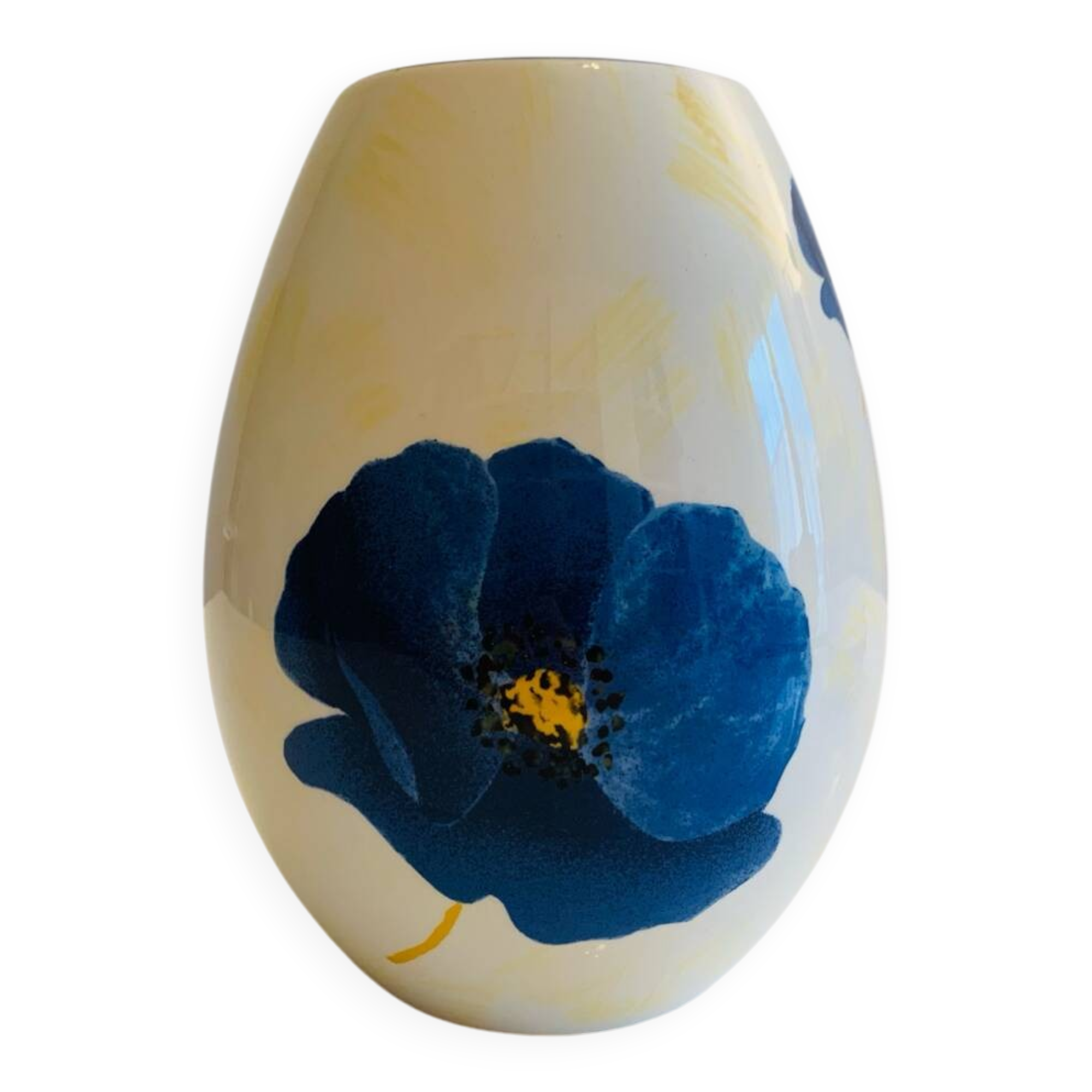 Egg-shaped vase in Lunéville earthenware from the "Blue Anemone" collection
