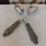 Silver plated salad servers serving cutlery