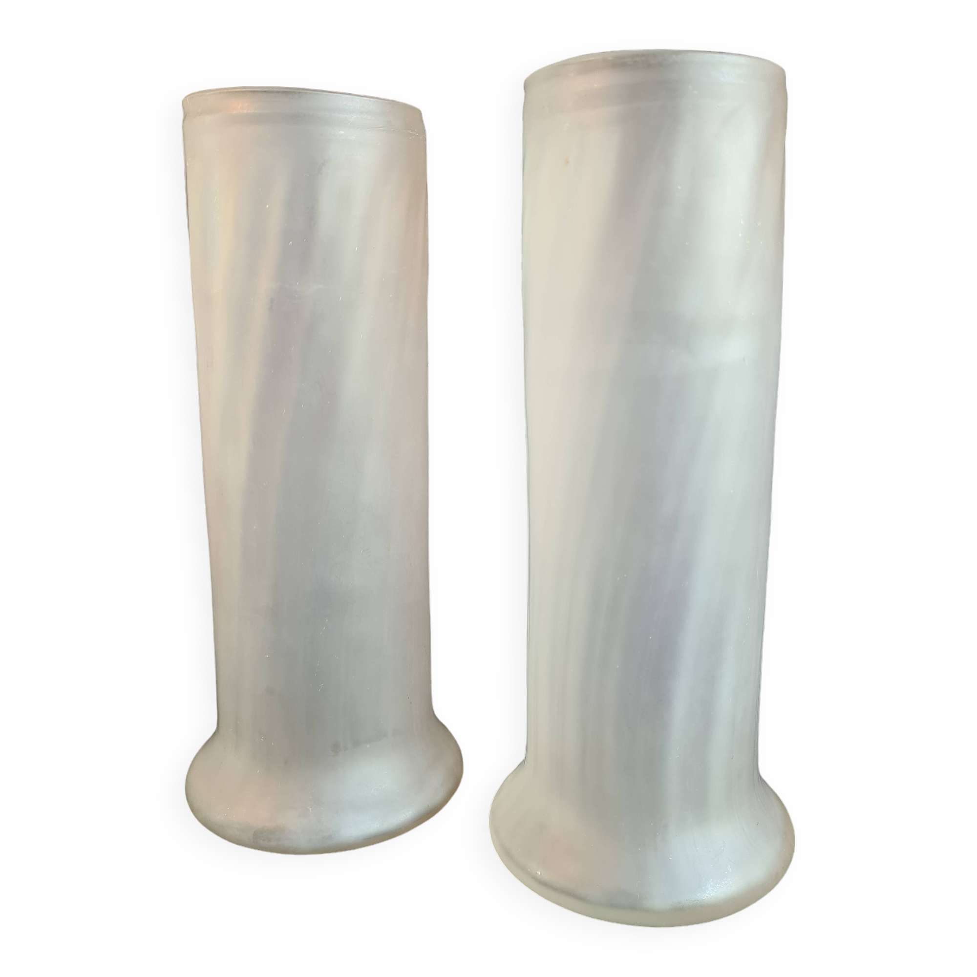 Beautiful Pair of Cylindrical Vases in Art Nouveau Satin Blown Glass