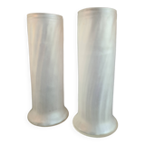 Beautiful Pair of Cylindrical Vases in Art Nouveau Satin Blown Glass