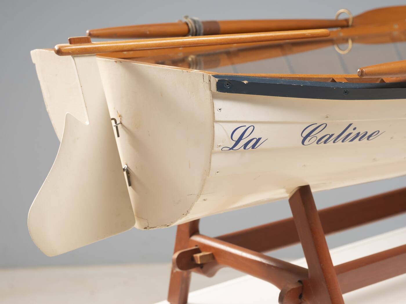 Boat-shaped coffee table reimagined with a glass top, contemporary design (after 2000)