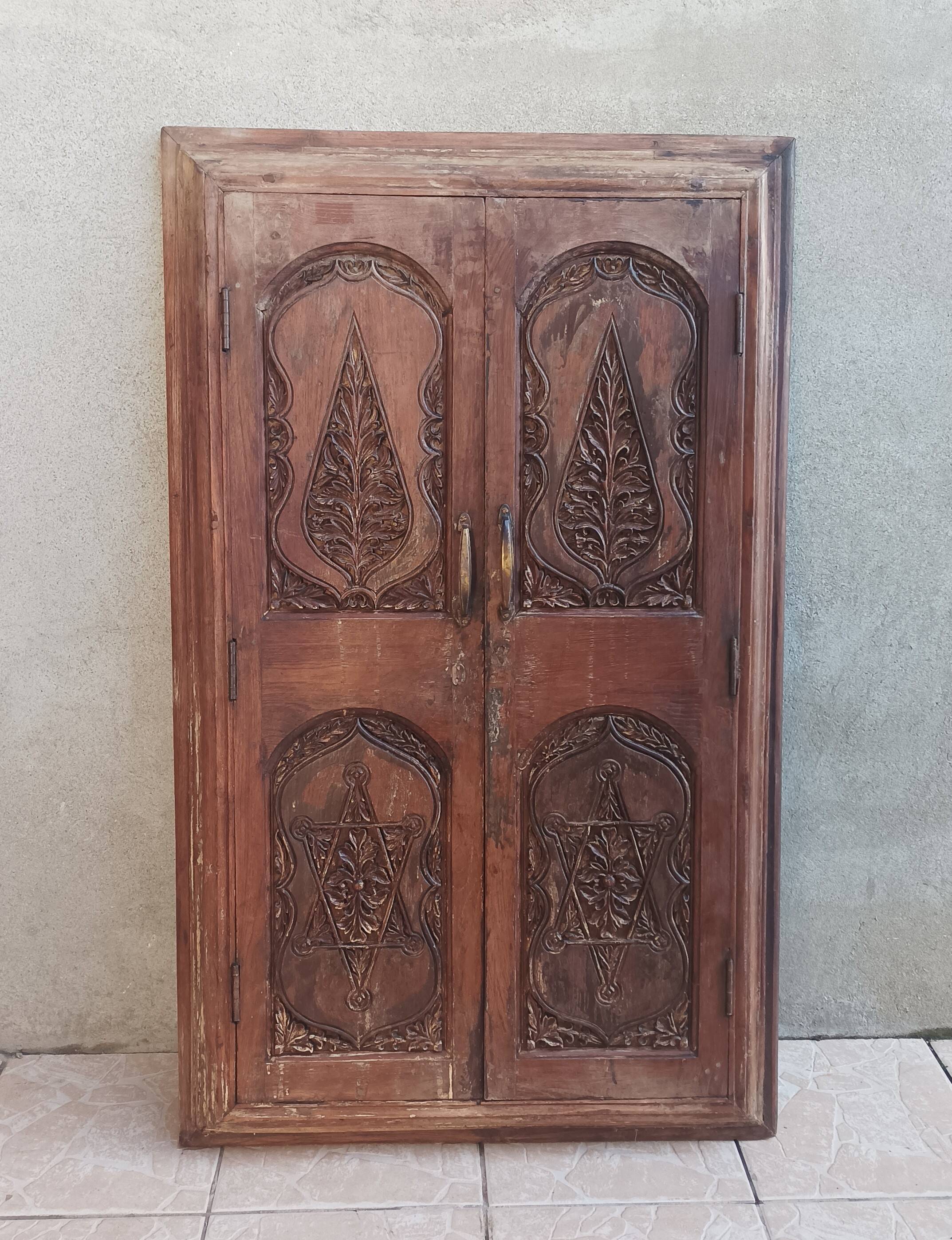 Old cupboard doors, beech wall bookcase (1)
