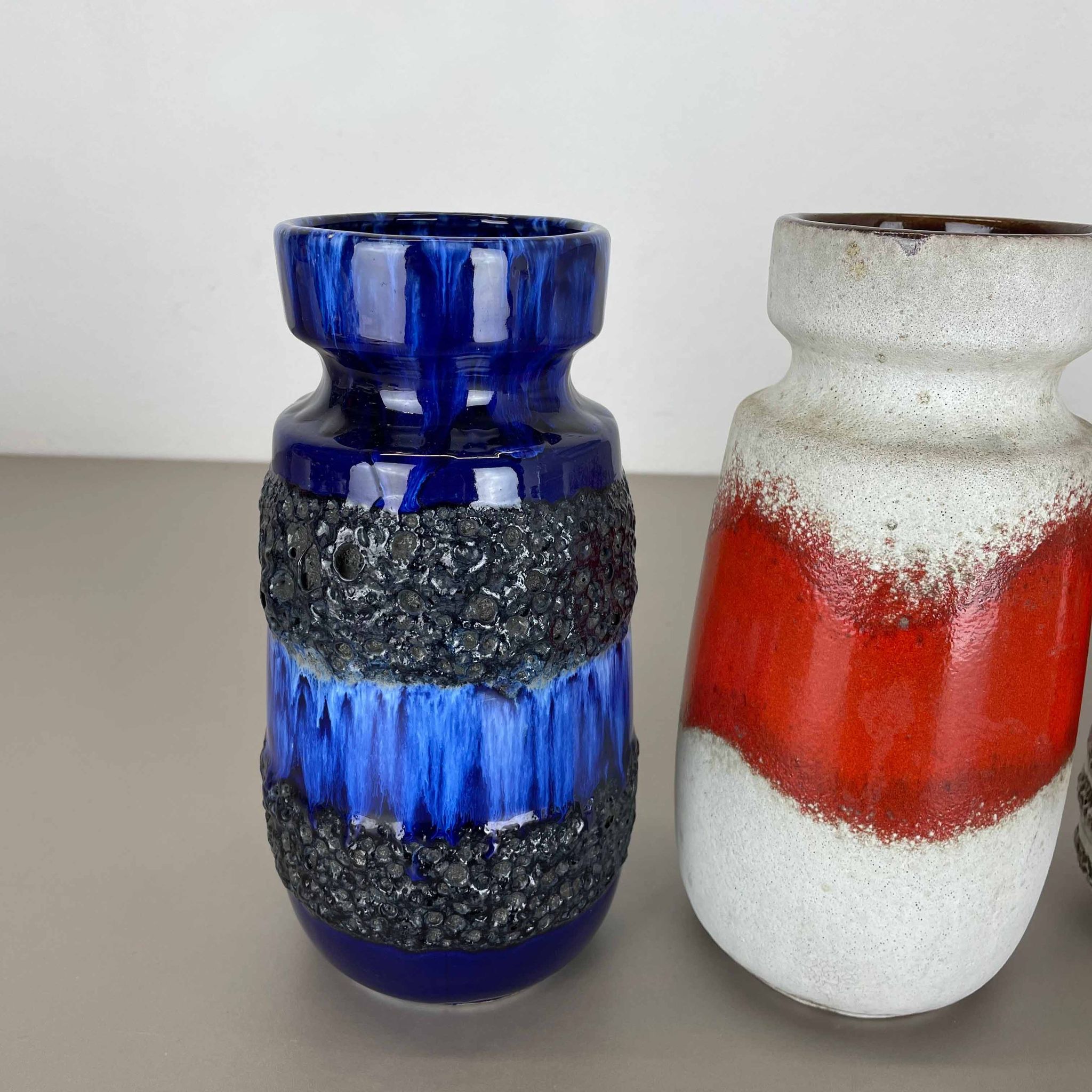 Set of Four Vintage Pottery Fat Lava Vases Made by Scheurich, Germany, 1970s