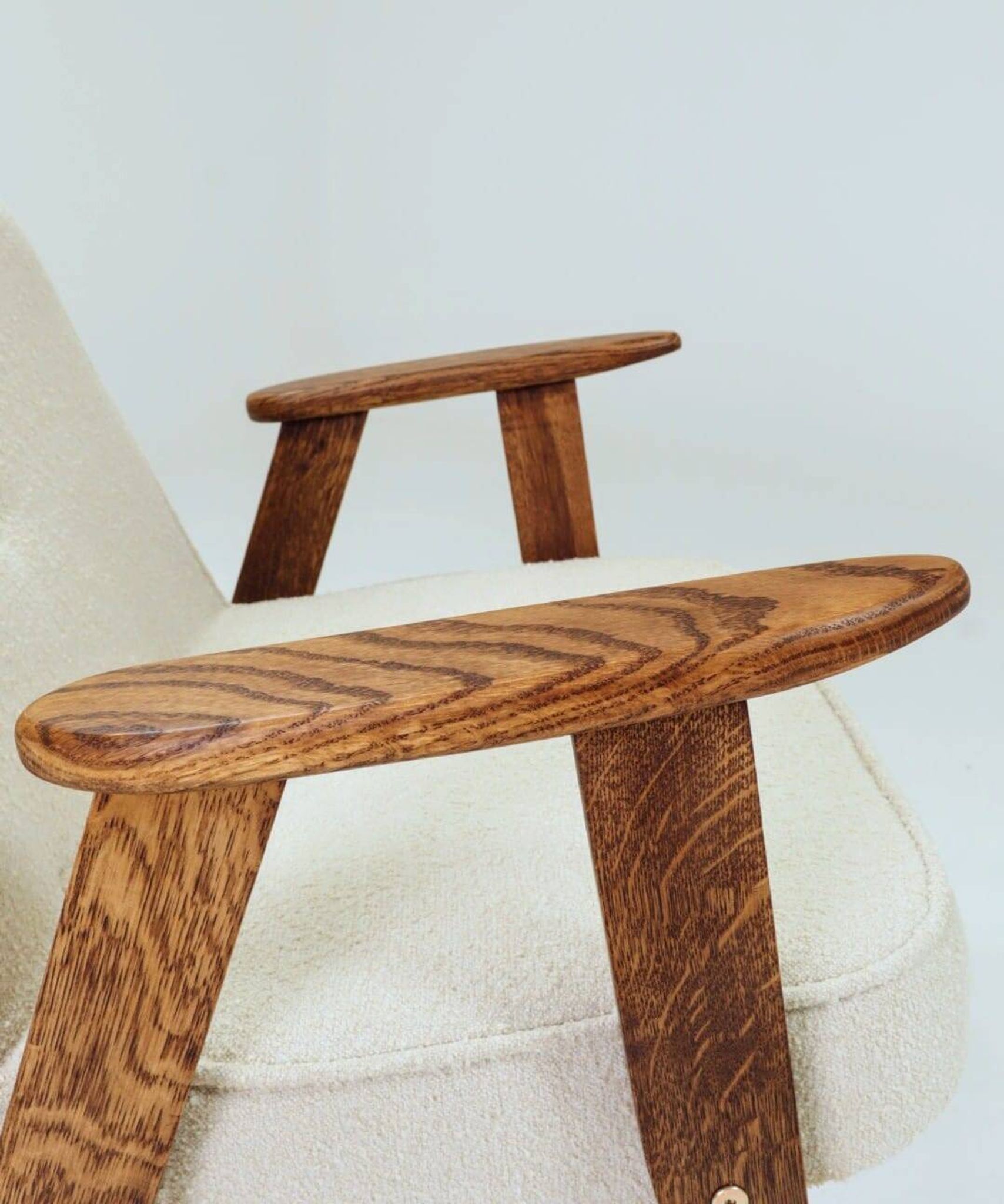 Vintage Lounge Chair Oak Wood and Bouclè Fabric Scandinavian Design