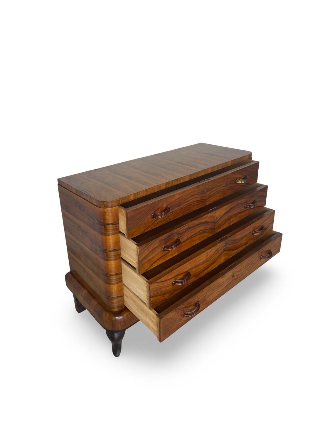 Commode italienne Art déco en ronce de noyer, années 1930