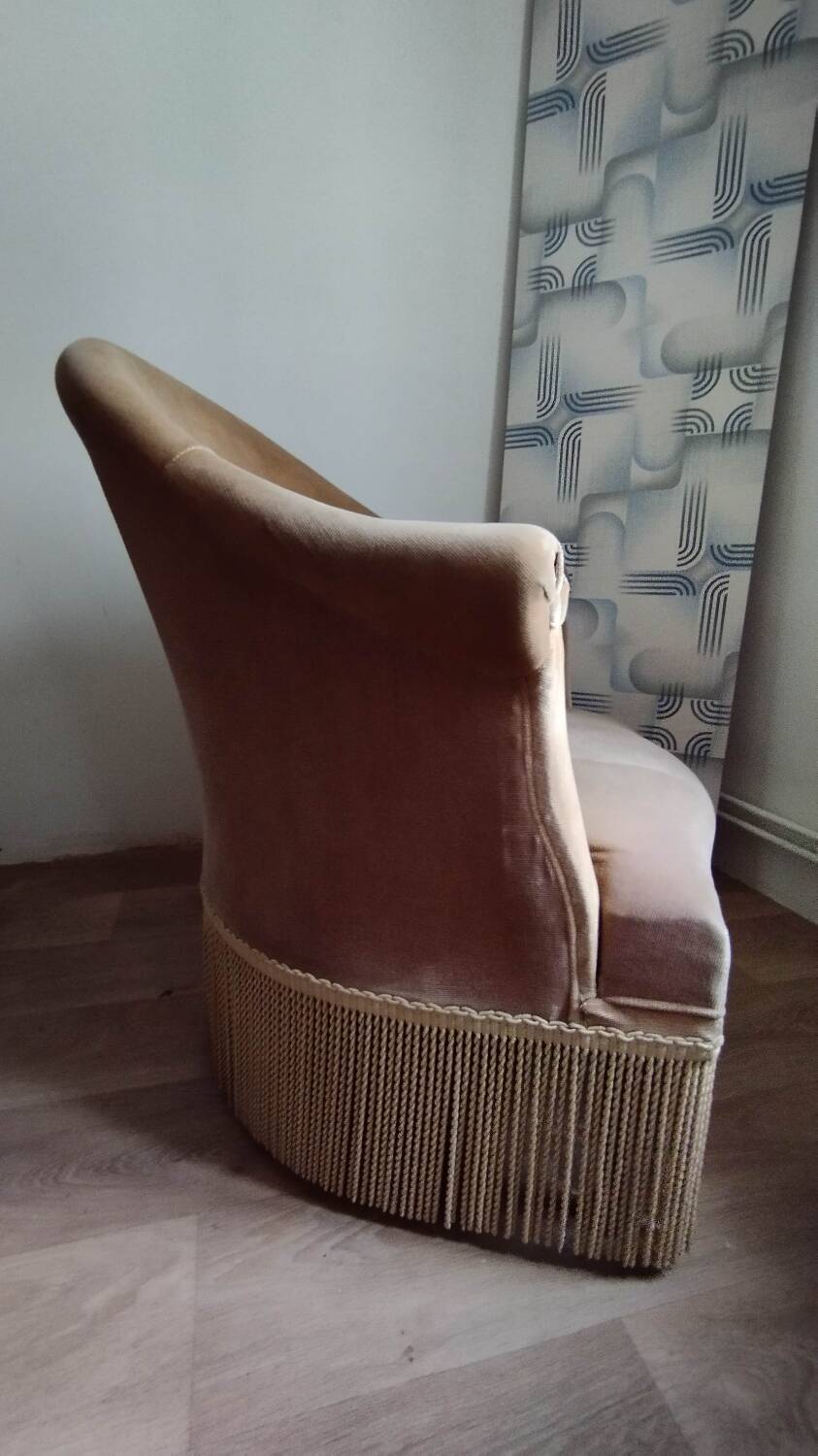 Beige velvet toad armchair