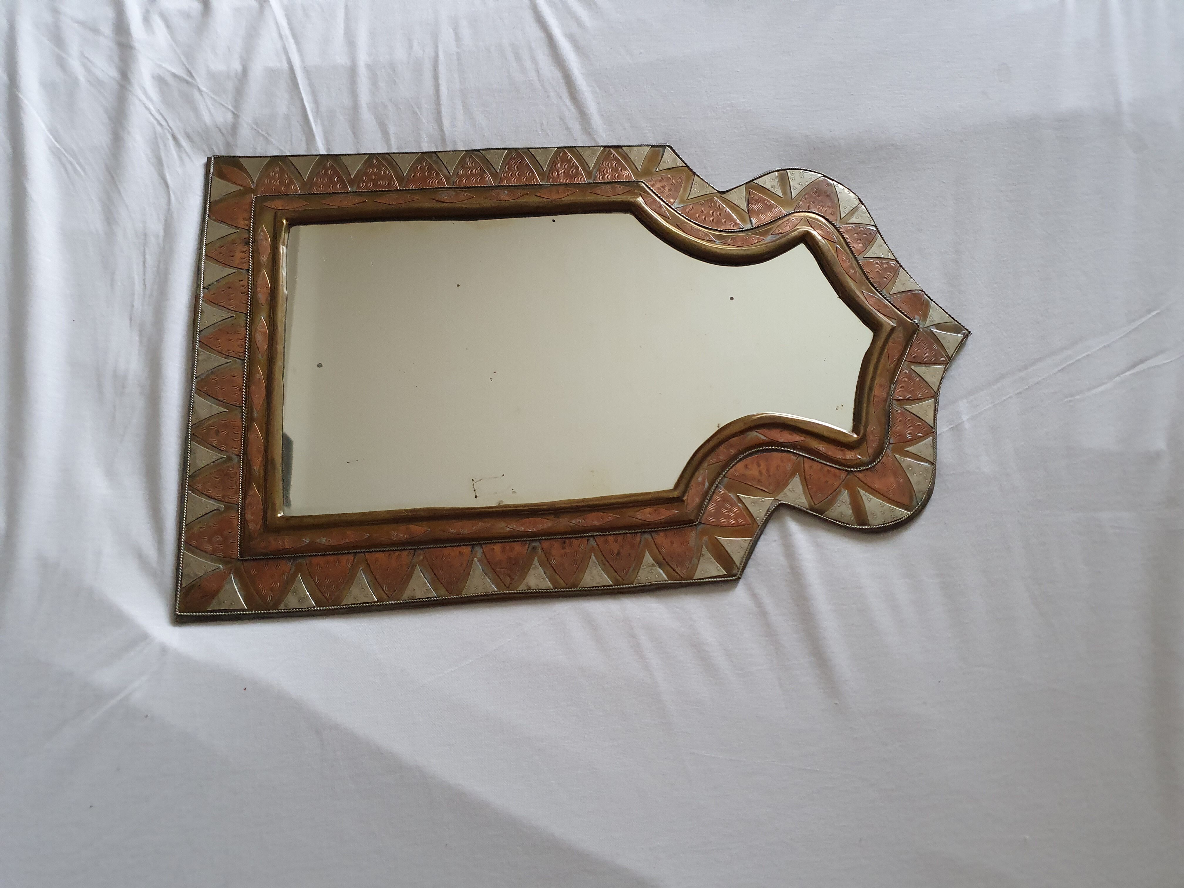 Mirror old brass wool frame oriental style 30x48cm