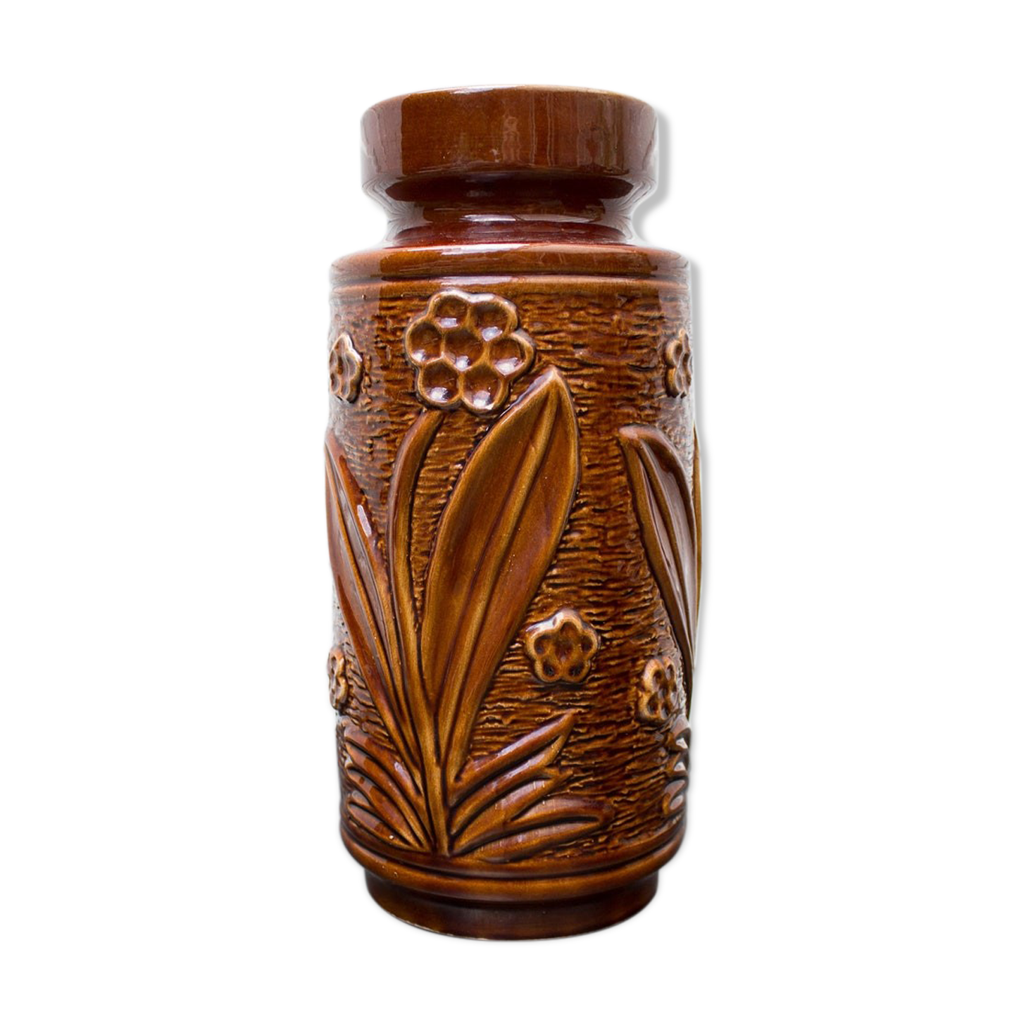 Vase floral vintage, céramique ouest-allemande, Allemagne de l’Ouest