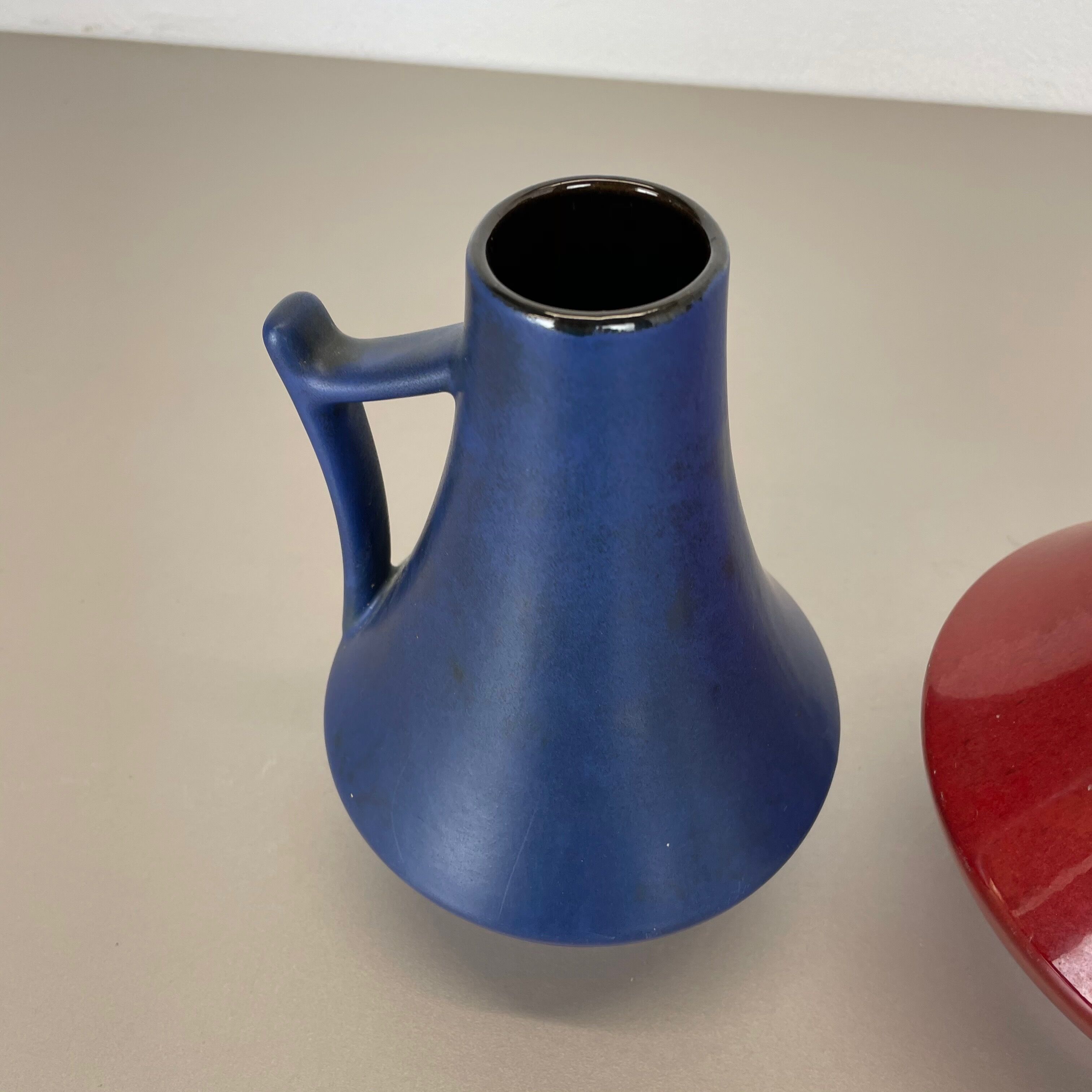Set of two pottery fat lava vases "black-red" by Jopeko, Germany, 1970s modern