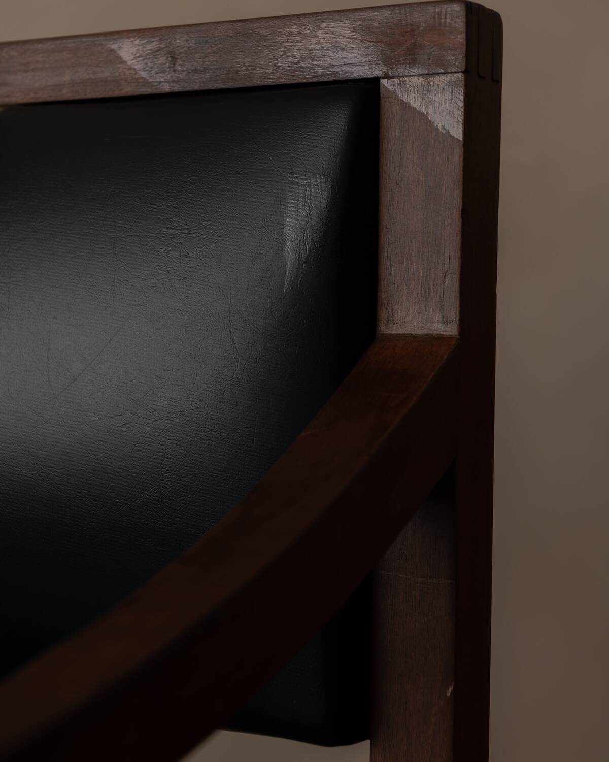 Vintage wooden armchair in black leatherette, Scandinavian style