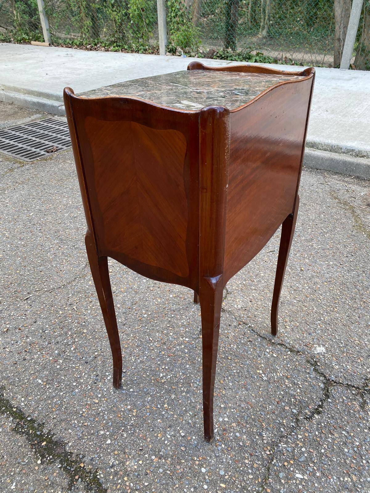Pair of Louis XV bedside tables, early 20th century, marquetry and marble