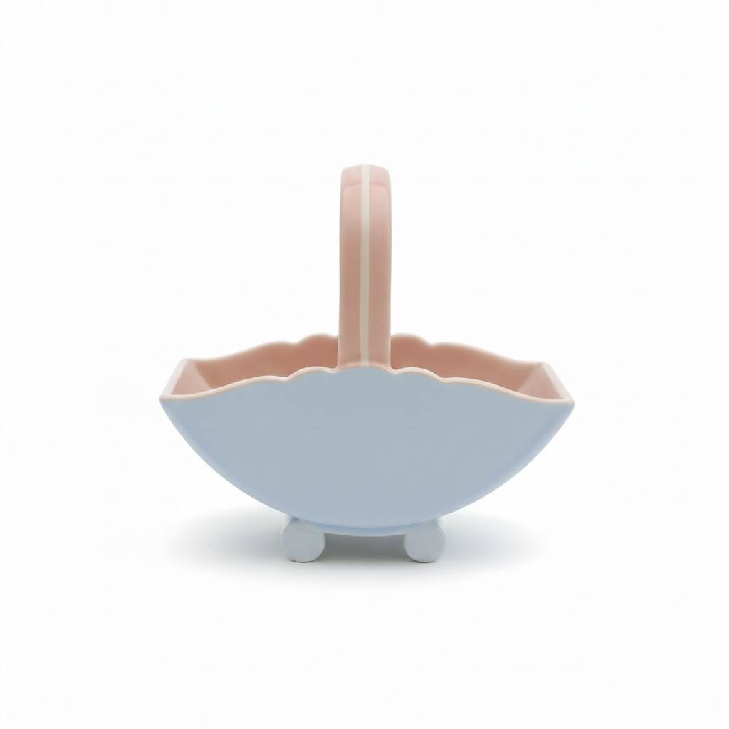 Vintage pink and blue ceramic basket vase