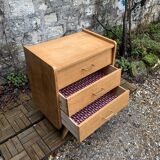 Vintage chest of drawers with compass feet, raw oak, 1960