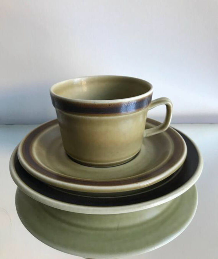 Set de 4 assiettes, soucoupes, tasses Stavangerflint en grès fin