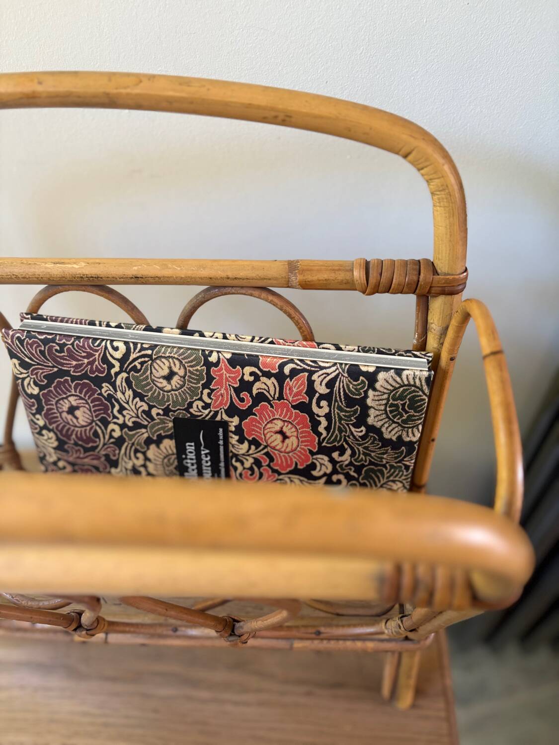 Vintage rattan magazine rack