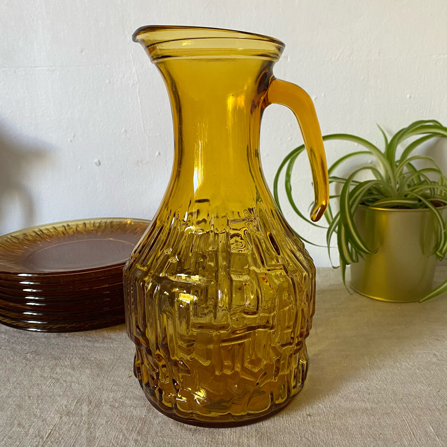 Amber glass pitcher 70s