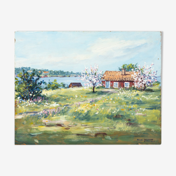 Printemps suédois, huile sur assiette, 35 x 27cm