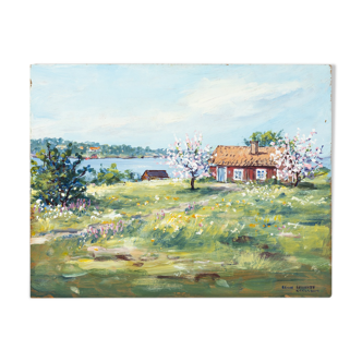 Printemps suédois, huile sur assiette, 35 x 27cm