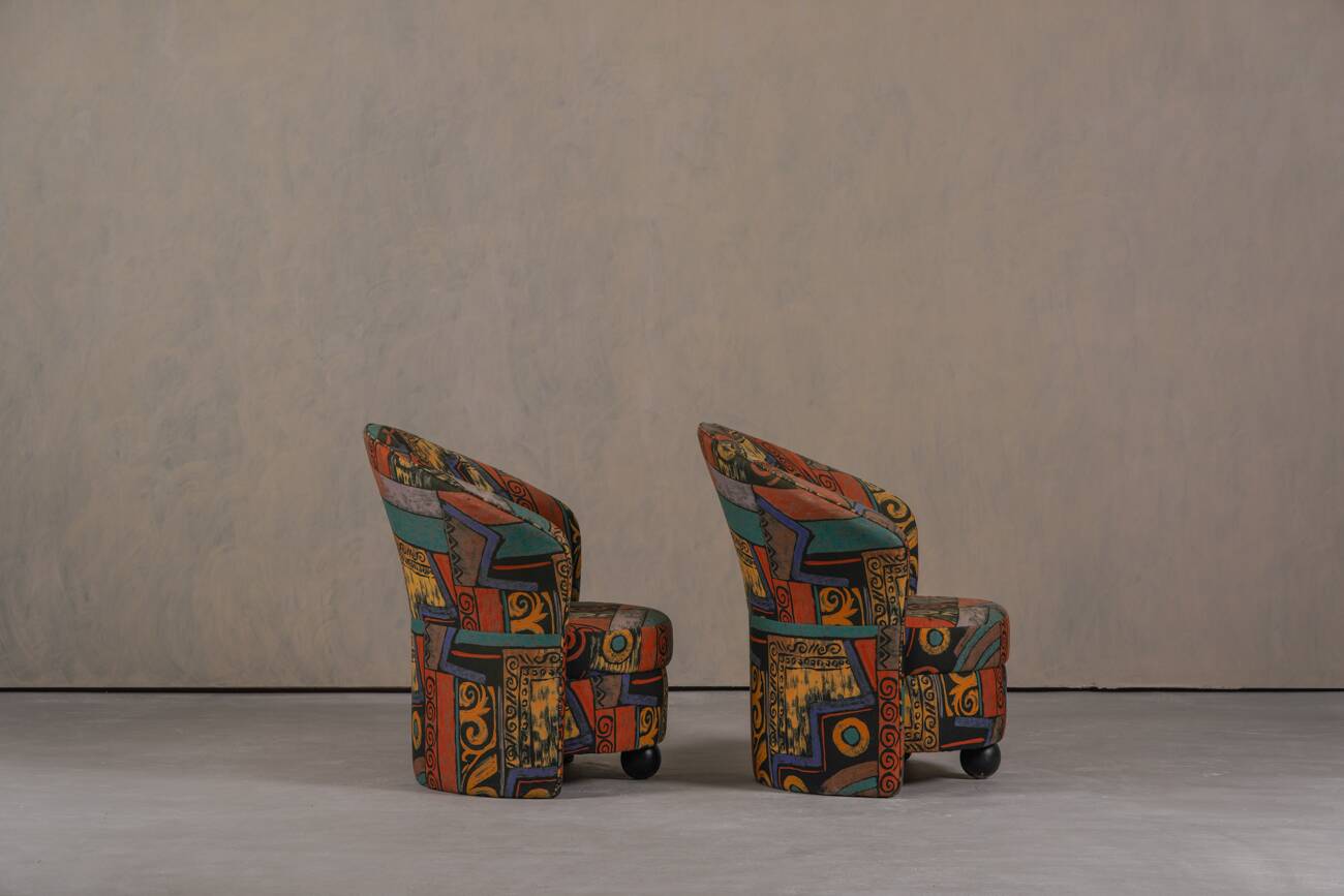 Postmodern abstract upholstery armchairs, Germany 1980s set of 2