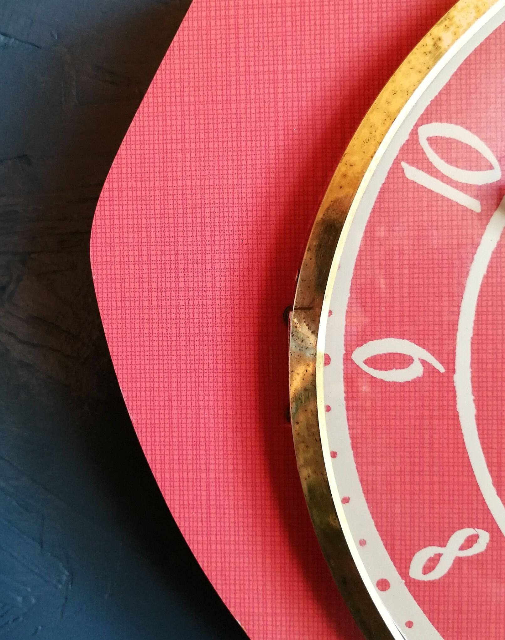 Vintage formica clock silent wall clock "FFR crimson red"