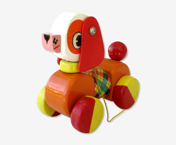 Old wooden toy, dog educalux, articulated body